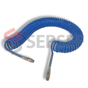 MANGUERA ESPIRAL EN POLIURETANO 5X8 L=10 MTS. CON EMPALME DE 1/4" COLOR AZUL REFORZADA