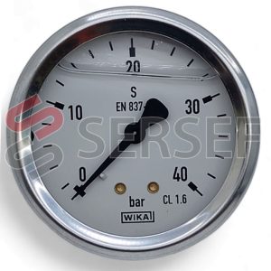 MANOMETRO DE INOX. CON GLICERINA DE 0 A 40 BAR CARATULA DE 2.5" ENTRADA POSTERIOR DE 1/4"