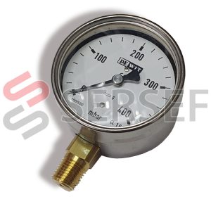 MANOMETRO CARATULA DE 2 1/2" CONEXION EN BRONCE INFERIOR DE 1/4" 0-400 MBAR SECO DEWITT