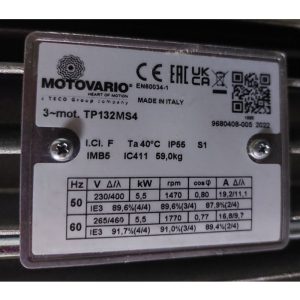 MOTOR TP132MS4 IMB5 KW=5.5/6.6 4P V=230-400/265-460 50/60HZ IE3 MARCA MOTOVARIO