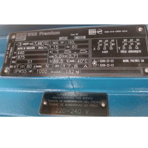 MOTOR AUTOFRENANTE 160L B5D FF KW=7.46 RPM=875 V=440 (6 LINEAS) 60HZ IE3 TEFC WEG